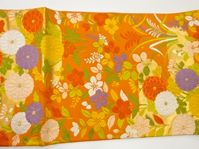  唐織秋草にヱ霞模様織出し袋帯